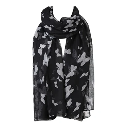 Image of London scarfs Women s fashion Butterfly Print Long Scarves floral Neck Scarf Shawl (Black)
