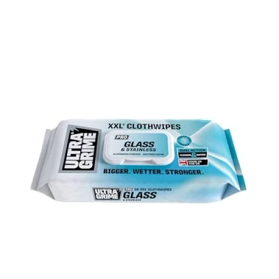 Image of UltraGrime PRO Glass &amp; Stainless Shiny Surface Large Cleaning Cloths Bulk Pack 50 Wipes
