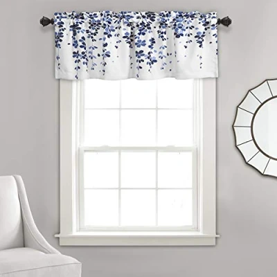 Image of Lush Decor Weeping Flowers Window Valance for Kitchen, Living, Dining Room, Bedroom, Valance, Navy &amp; Blue