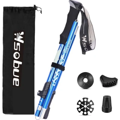 Image of Trekking Pole, Collapsible Walking Hiking Stick for Men Women, Ultralight Aluminum Ski Pole with EVA Grip (Blue 1 Pack)