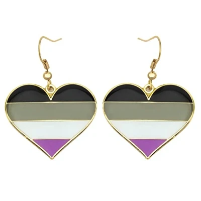 Image of Asexual Pride Heart Shape Dangle Earrings Gay &amp; Lesbian LGBT Gifts Rainbow Jewelry