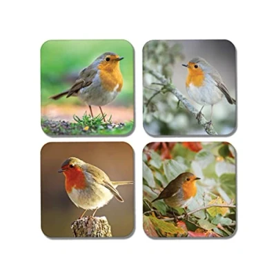 Image of 4 x Square Robin Coasters Garden Birds Animals Nature Redbreast Wildlife Gift #77920