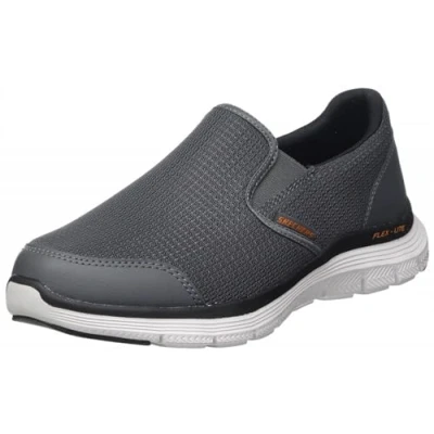 Image of Skechers Mens Flex Advantage 4.0 Tuscan Sneaker, Charcoal Mesh Pu Orange Trim, 11 UK