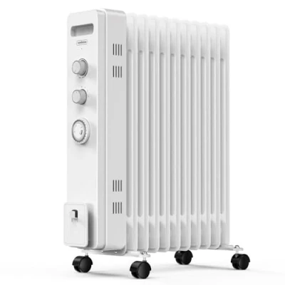 Image of VonHaus Oil Filled Radiator 11 Fin, Heater Portable Electric Free Standing 2500W for Home, Office, Any Room 24 hour Timer, Adjustable Thermostat, 3 Heat Settings, 4x Wheels, 1.5m Power Cable