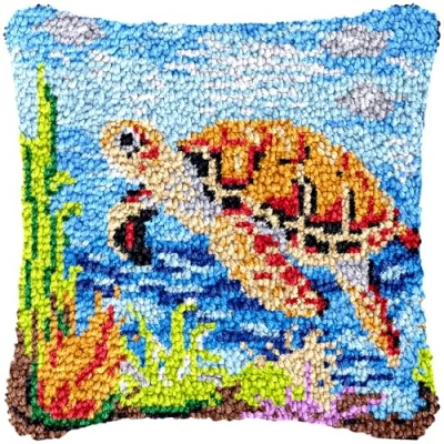 Image of CAIRF Latch Hook Kit Turtle Pattern A Cushion Kits for Aadults DIY Needlework Crafts Cover Case, 43 X cm
