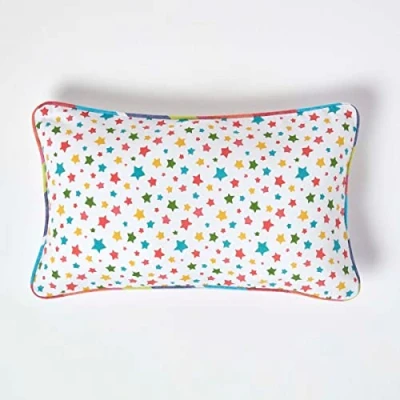 Image of HOMESCAPES 100% Cotton Stars Cushion Cover 30 x 50 cm Rectangular 12 20 Inches Multi Colour Orange Red Blue Yellow Sofa Pillow Washable