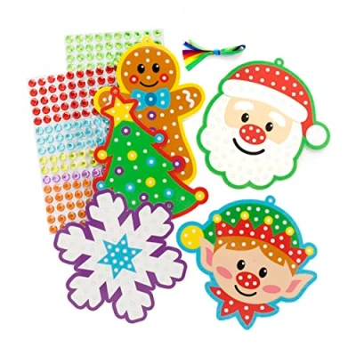 Image of Baker Ross FC156 Christmas Decoration Diamond Art Kits Pack of 5, Make Your Own Picture Kit, Creative Activities for Kids, Self Adhesive Gems Set, Character