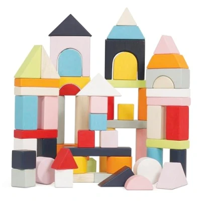 Image of Le Toy Van Educational Wooden Building Blocks 60 Piece Set Montessori Style Shape &amp; Colour Development Suitable For 12 Months +