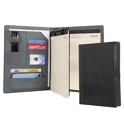Image of Wason Portfolio Case Leather PU A4 with Clipboard Notepad Forms Holders Document Writing File Interview Planner Meeting Lecture Organizer for Man and Woman (Dark Gray)