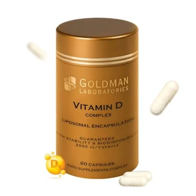 Image of Liposomal Vitamin D, Goldman Laboratories 2000 IU Patented Complex D3 K2 MK7 C Maximum Bioavailability Immunity, Bones, Teeth, Joints, Good Mood 60 Capsules Slow Release