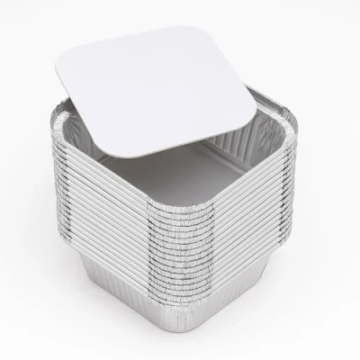 Image of HAYCH Takeaway Containers with Lids, Aluminium Foil Trays, Food Trays Lids,Dispose or Reuse Packs of 50 (14.5 x 12.5 4.5cm (Small))