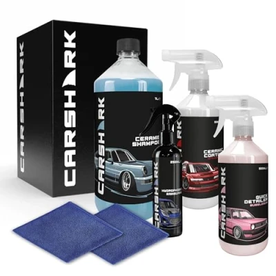 Image of CARSHARK Car Paint Protection Kit, Gift Box, Ceramic Shampoo 1L, Coating Spray 500ml, Bubblegum Quick Detailer Hydrophobic Rainguard 250ml, 2 x Microfibre Cloths