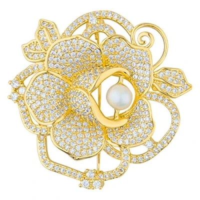 Image of Mecool Brooch Pin Flower Brooches Pearl Shiny Synthesis Cubic Zirconia Pins for Women
