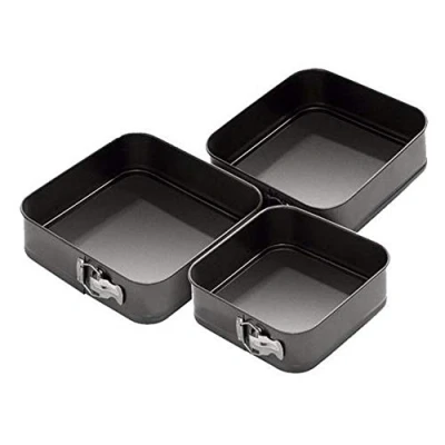 Image of Square Mould Non Stick Cake Pans Tray Bakeware Springform Tins Baking Trays Pack of 3,