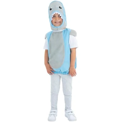 Image of Smiffys Blue Shark Costume with Tabard &amp; Separate Hood, Boys Fancy Dress, Child Dress Up Costumes