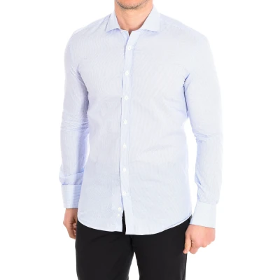 Image of Cafe Coton Mens Slim long sleeve shirt with lapel collar BRUCE4 man Blue Cotton Size EU 38