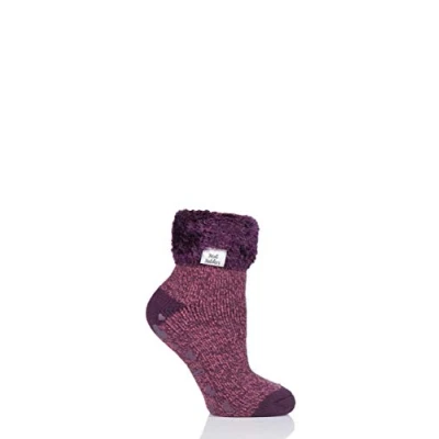 Image of HEAT HOLDERS Ladies Lounge Feather Turn Over Cuff Slipper Socks Pack of 1 Coral 4 8