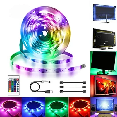 Image of Hually LED TV Backlight, 2M(2x0.6m, 2x0.4m)/6.4ft USB Strip Lights with 16 Colors and 4 Modes for 40 60 Inch HDTV, PC Monitor, RGB 5050 Adjustable Brightness Bias Lighting [Energy Class A+]