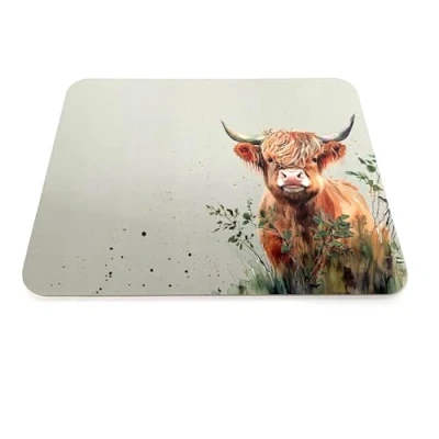 Image of Deenz Set Of 6 Highland Cow Coasters/Placemats Natural Cork Winter Scotland Drink Cup Mug Glass Table Protection Mat (6 Placemats)