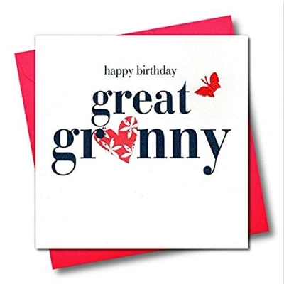 Image of Claire Giles Hearts and Stars Happy Birthday Great Granny Card, pinkgreyblackpeachred