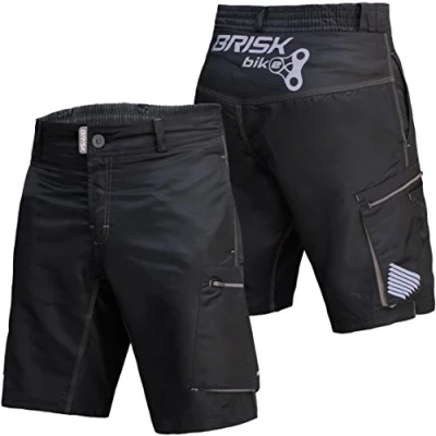 Image of Brisk Bike MTB Men Cycling Shorts including Inner Padded Compression (Black/Grey, X Large)