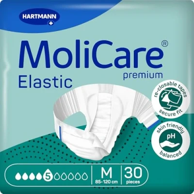 Image of MoliCare Premium Elastic Unisex Disposable Slip: Discreet Use for Woman and Men with Incontinence; 5 Drops, Size M, Pack of 30