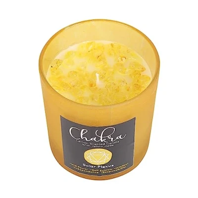 Image of Yellow Jade Solar Plexus Chakra Lemon Candle in Frosted Glass with Metallic Lid