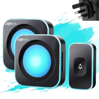 Image of Wireless Doorbell Plug in Door Chimes &amp; Bells 1200 feet Range with Flashing Light 4 Level Volume 36 Jsieem (1 Button 2 Receivers Black)