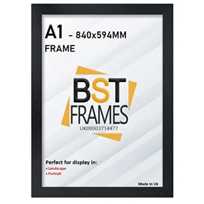 Image of Bargain Shop Az BLACK WOODEN EFFECT PICTURE PHOTO FRAMES (A1 (23.4&quot;x33.1&quot;) (594mm x 840mm), Black)