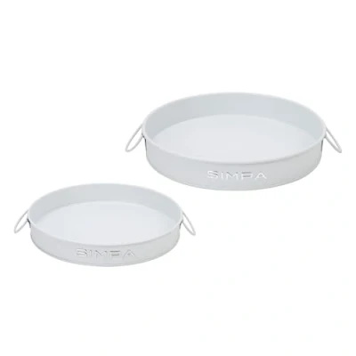 Image of simpa Round 2PC Metal Colour Serving Trays Set with Handles, 30cm &amp; 25cm Diameter Matt White