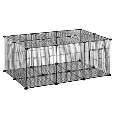 Image of PawHut Pet Playpen DIY Small Animal Cage Metal Fence with Door, 22 Pieces, for Bunny Chinchilla Hedgehog Guinea Pig