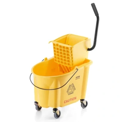 Image of VEVOR Mop Bucket with Wringer, 35 Qt. Commercial Side Press and Wringer Combo on Wheels, for Professional/Industrial/Business Floor Cleaning, Yellow