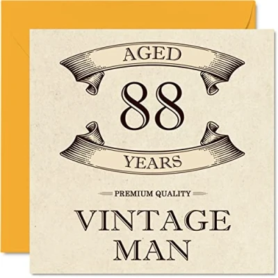 Image of Vintage 88th Birthday Cards for Men Aged 88 Years Fun Card Grandpa Dad Husband Uncle Brother Grandad, 145mm x Greeting Cards,