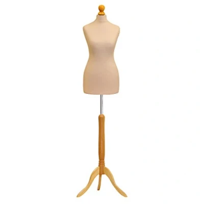 Image of Size 10/12 Female Tailors Dummy Dressmakers Fashion Mannequin Students Cream With Lightwood Stand