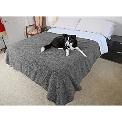 Image of Catalonia Classy Waterproof Winter Warm Dog Blanket, Fleece Blanket Bed Cover Sherpa Throw for Sofa,Washable Reversible Furniture Protector, 203x152 cm, Light Grey/Dark Grey