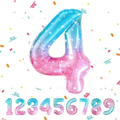 Image of Number 4 Balloons 4,Rainbow Balloon 40 Inch Giant Helium Foil for Boys Girls Party Decor Birthday Anniversary Graduation Decorations Supplies