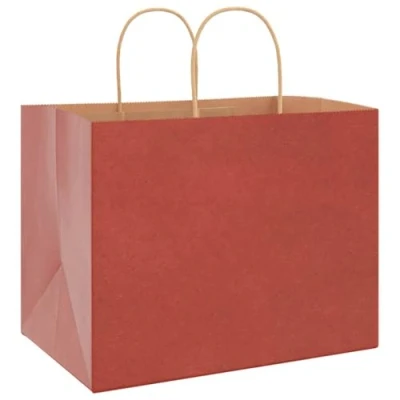Image of vidaXL Kraft Paper Bags, Pack of 50 with Red Handles 32 x 22 24 cm, Bag, Gift Bag