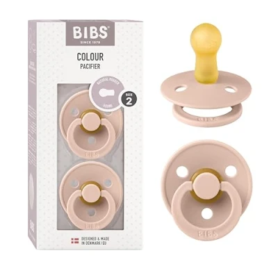 Image of BIBS Colour Soother 2 Pack, BPA Free Dummy Pacifier, Round Nipple. Natural Rubber Latex, Size (6 18 Months), Blush/Blush