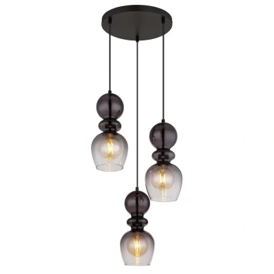 Image of Clarity Cluster Pendant Ceiling Light Matt Black Smoke Glass Shade 3x E27