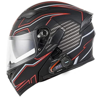 Image of Bluetooth Helmet Motorcycle Modular Full Face Integrated Flip up Crash with Dual Visor Anti Fog Sun Shield DOT/ECE Approved Motorbike Helmets for Men and Women Adults Q,L=59 60cm
