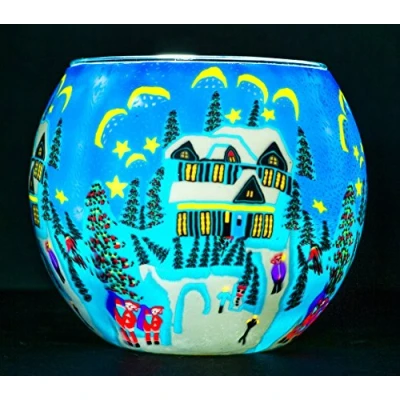 Image of Benaya Glass Nightlight Christmas Tealight Holder Snowed In