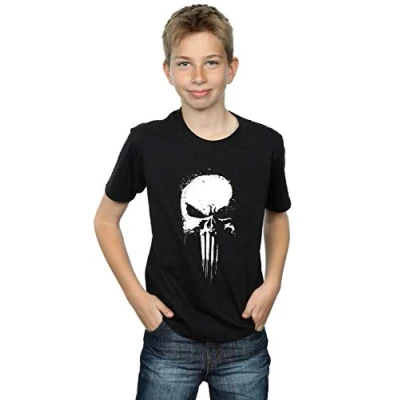 Image of Marvel Boys The Punisher Spray Skull T Shirt Black 5 6 Years