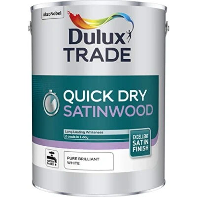 Image of Dulux Trade Quick Dry Satinwood Paint 5L Pure Brilliant White