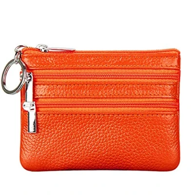 Image of Women&#039;s Genuine Leather Coin Purse Mini Pouch Change Wallet with Keychain,Orange
