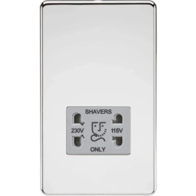 Image of KnightsBridge Screwless 115/230V Dual Voltage Shaver Socket Polished Chrome with Grey Insert