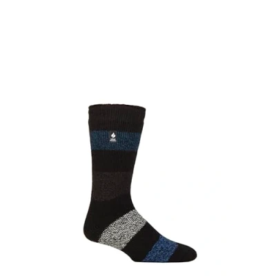Image of Mens 1 Pair SOCKSHOP Heat Holders 2.3 TOG Patterned and Plain Thermal Socks Barrow Black / Teal 6 11