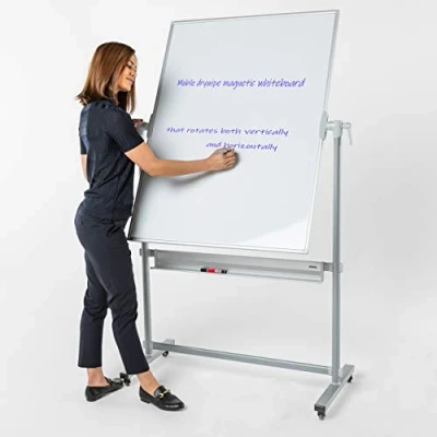 Image of Wonderwall Double Sided Magnetic Revolving Mobile Whiteboard with Pen Tray,in a Robust Steel Frame (H) 1200 x (W) 900mm Ideal for School, Office, Training