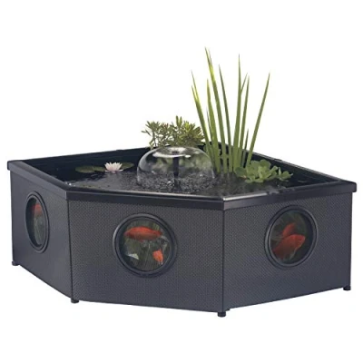 Image of Blagdon Affinity Grand Corner Living Water Feature Patio Pool Pond, with Inpond 5 in 1 3000 Filter Pump &amp; UV Clarifier, LED Sotlight, 3 Fountain Heads, Planting Basket Large, Black