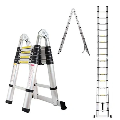 Image of 5M / 2.5M+ 2.5M Foldable Ladders A Frame Aluminium Extendable Extension 16 Steps150kg Max. Capacity Multipurpose Climb Ladder Portable Loft Attic for Business Home Work DIY Builder