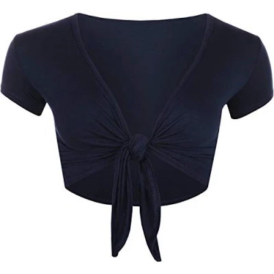 Image of STAR FASHION Women Cap Sleeve Bolero Shrug Tie Up Front Cropped Cardigan Short Sleeves Top Navy UK 12 14
